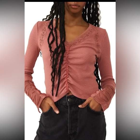 Free People Wear Me Out Ruched Long Sleeve Top Womens Size XL NTW - Picture 1 of 3